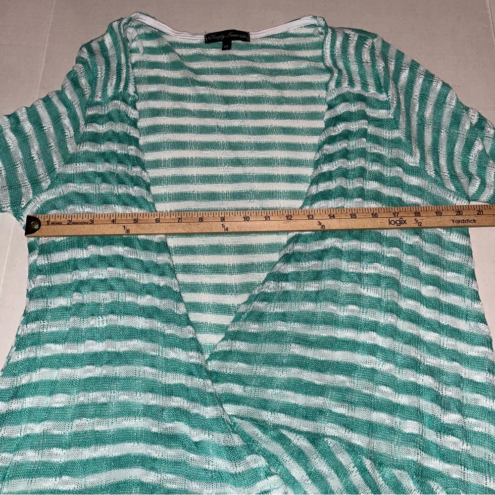 Simply Irresistible Green and White Striped Open Front Cardigan Size 1X - Picture 5 of 10